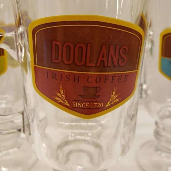 SET of 5 Irish Coffee Clear Glasses with logo Handle 2" Stem - Picture 10 of 14